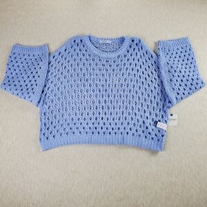 Arizona Crochet Cropped Sweater Juniors Womens Blue Chunky Knit XXL Pullover NWT